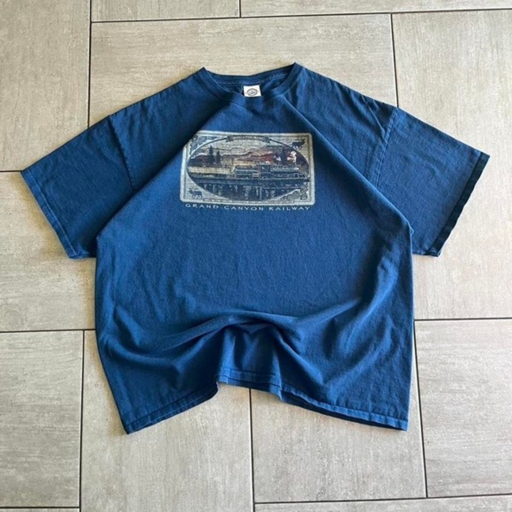 Delta Magnum Weight Grand Canyon Railway South Rim Graphic T Shirt Navy Blue 2XL
